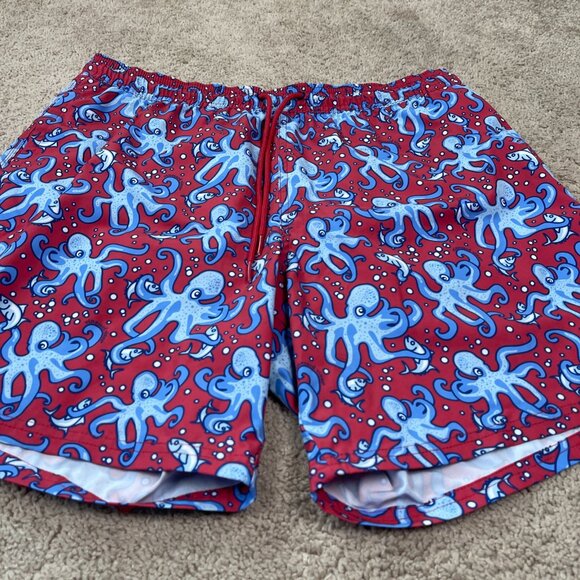 Vineyard Vines Swim Shorts Mens L Red Octopus Lined All Over Print Resort Beach - Picture 2 of 9